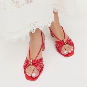 NWOT Loeffler Randall Red Strappy Block Heel Minna Sandals (Size 9)